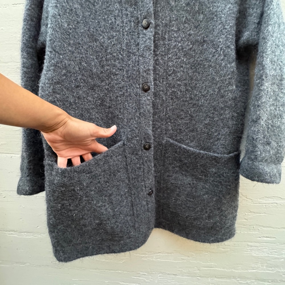 Sezane Cardigan XS Oversized Grey Kid Mohair Wool Button Sweater Coat Pockets - Picture 2 of 16